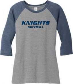 District Made Ladies Perfect Tri 3/4-Sleeve Raglan, Navy/Grey